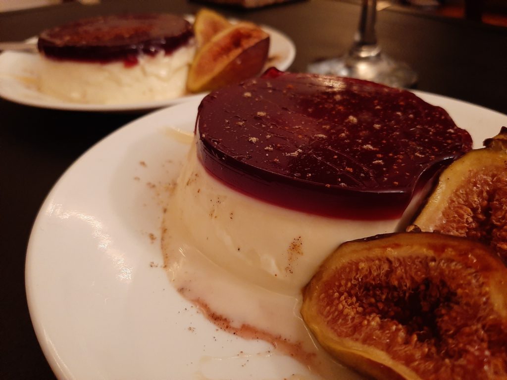 Cardamom Panna Cotta with Ruby Port Wine Gelee and Honey Roasted Figs