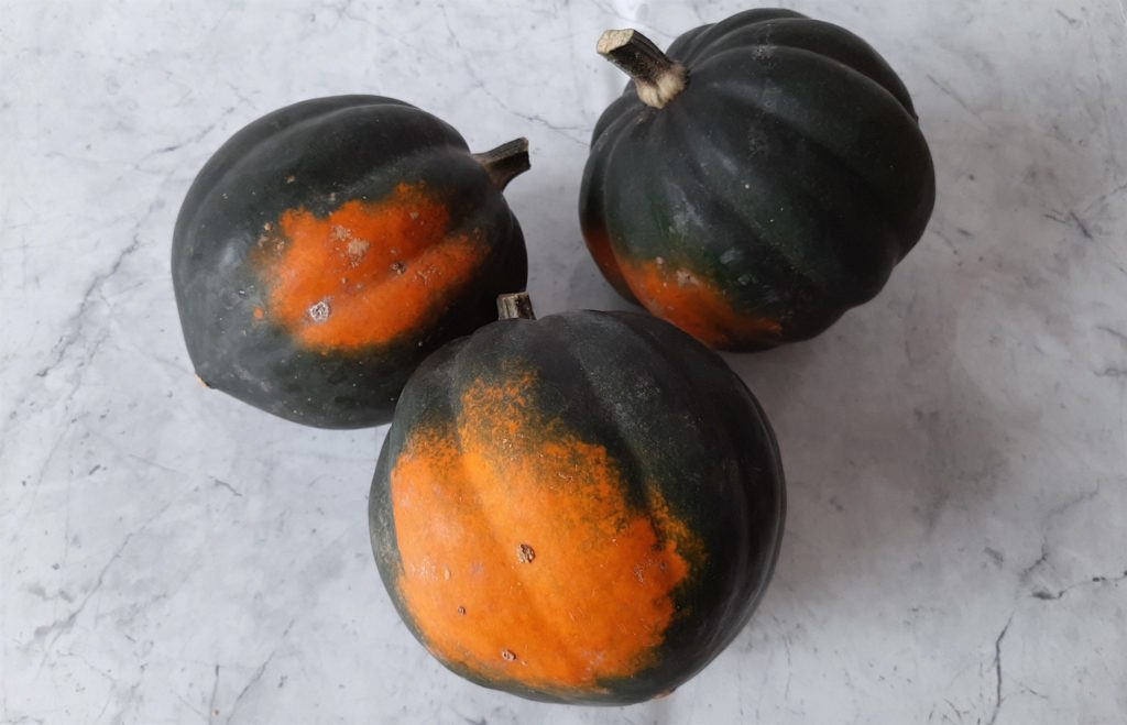 Three ripe acorn squash