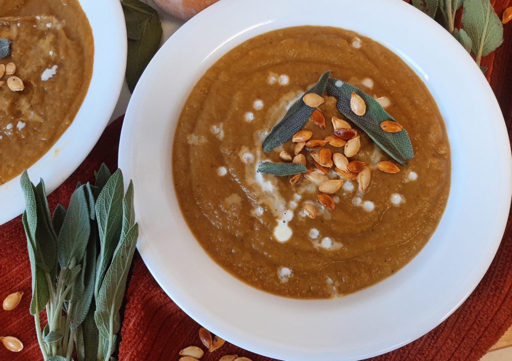 Butternut Squash Soup, Cream, Squash Seeds, Sage, Brown Butter