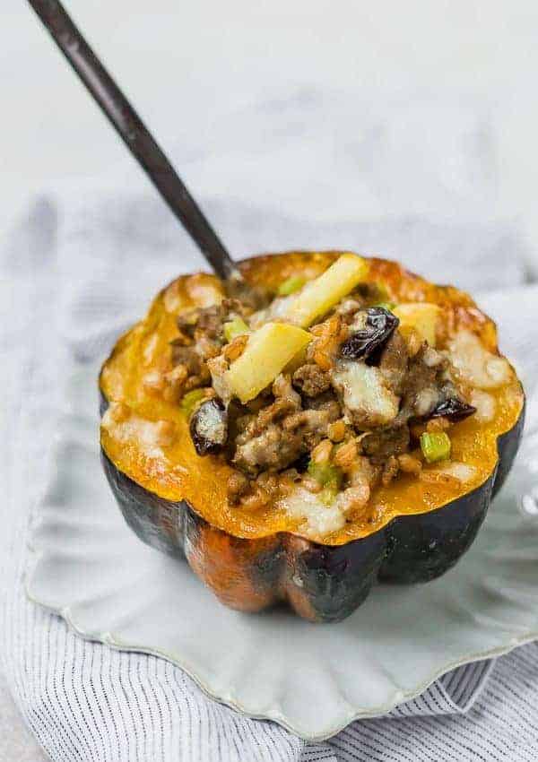 Rachel Cooks Acorn Squash Stuffed with apples, celery, cheese