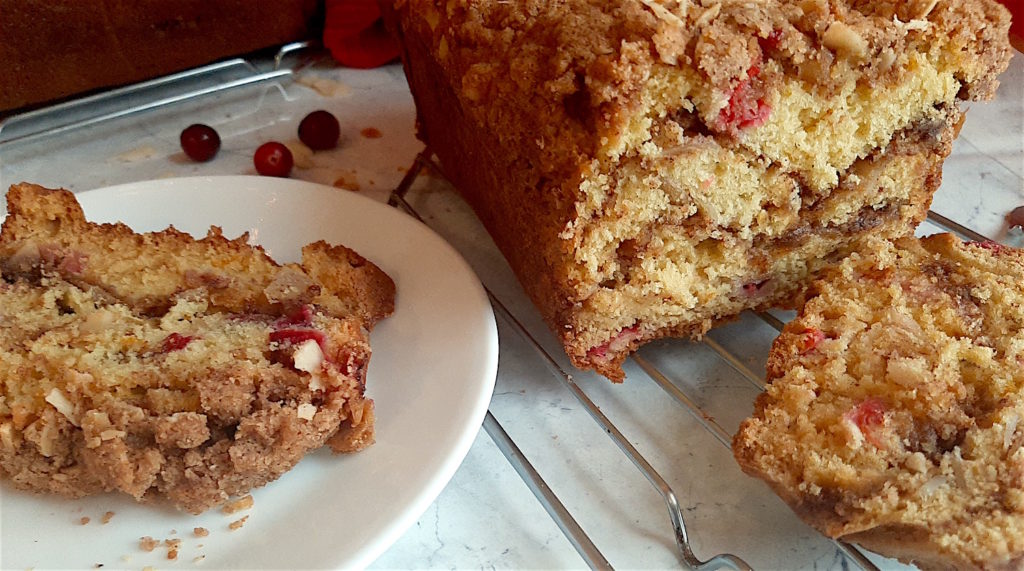 Cranberry Orange Coffee Cake with almonds and brown sugar