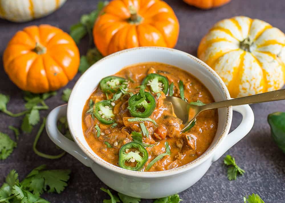 Creamy Pumpkin Chili from Wholesomelicious, Easy Fall Soups to Meal Prep this Week, Meal Prep Series, Week 5