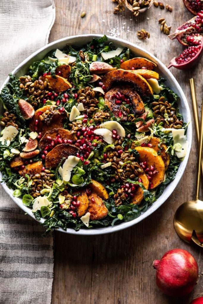 Fall Harvest Roasted Butternut Squash and Pomegranate Salad by Half Baked Harvest, Fall Salads to meal prep, Fall salads to eat light before Thanksgiving