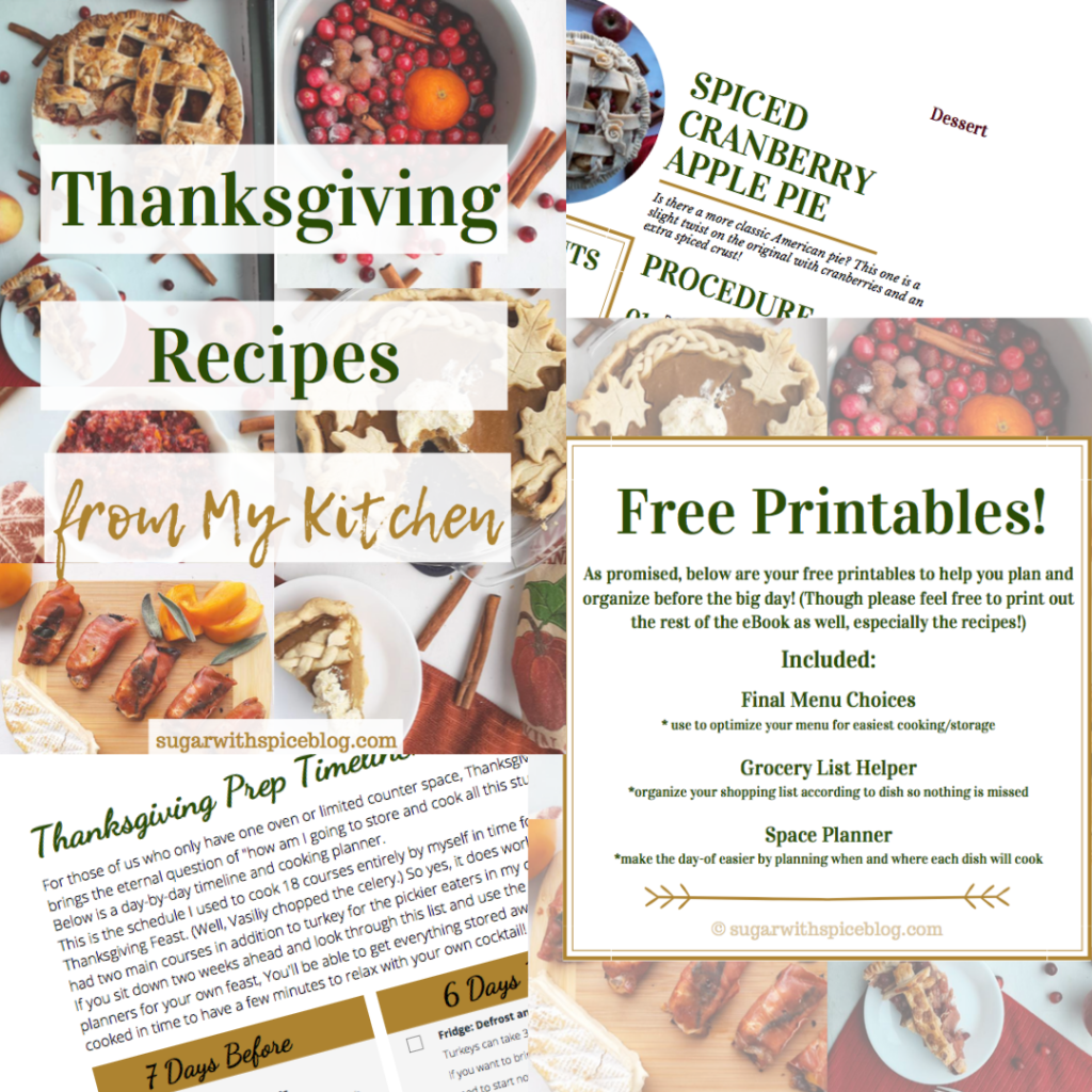 Thanksgiving E-book, Thanksgiving recipes, prep timeline and free printables, Sugar with Spice