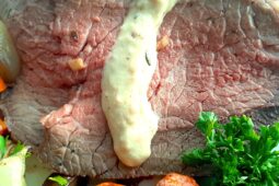 Garlic and Herb Bottom Round Roast Beef with Mustard Sherry Sauce